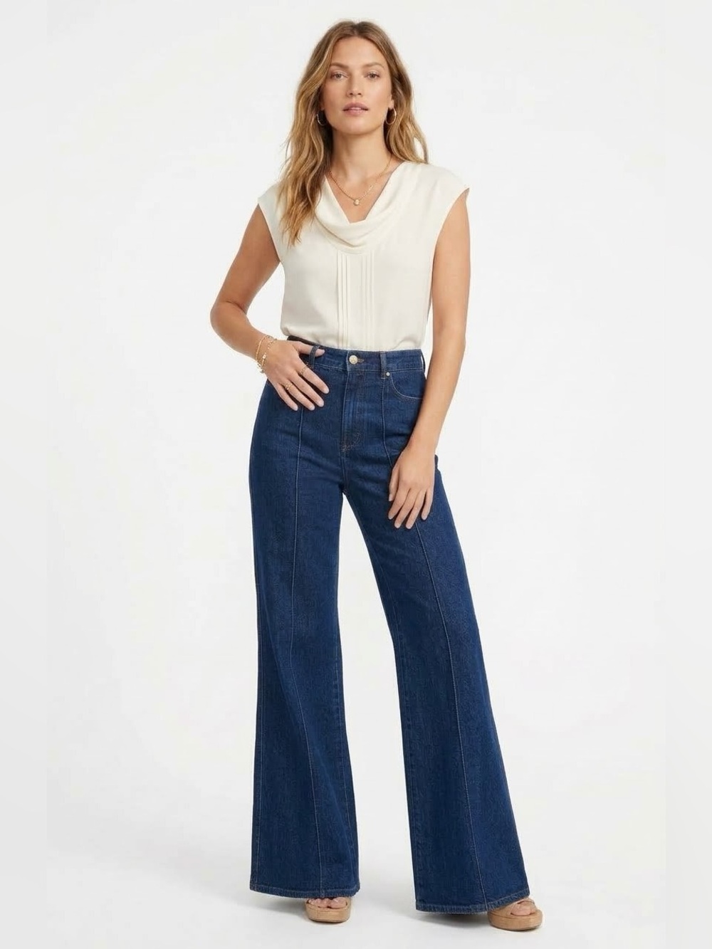 LOFT Deep Blue High-Rise Wide-Leg Jeans